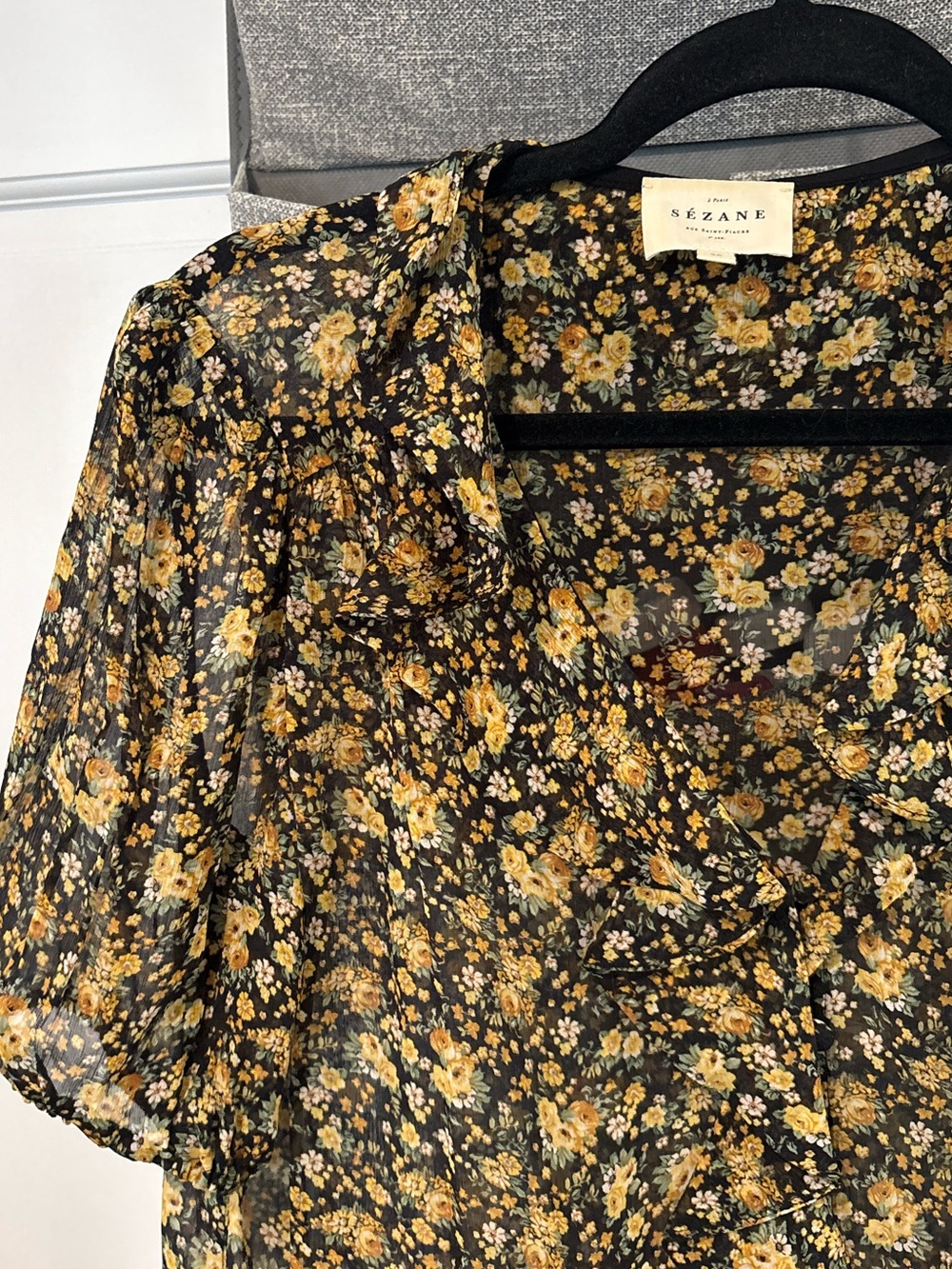 Sezane Irena Floral Short Sleeve Blouse Top Ruffle 36 - Picture 6 of 7